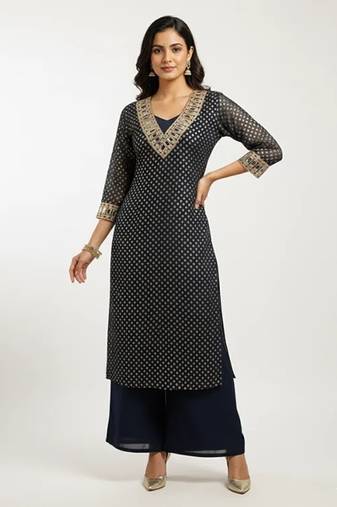 Navy blue georgette embroidered kurta sets
