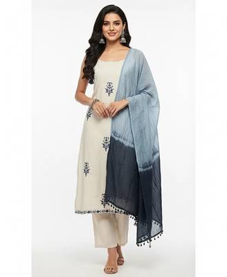 Beige cotton embroidered kurta sets 1