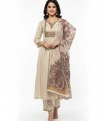 Beige chanderi silk embroidered kurta sets