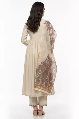 Beige chanderi silk embroidered kurta sets