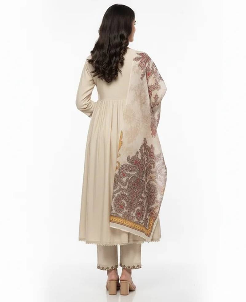 Beige chanderi silk embroidered kurta sets