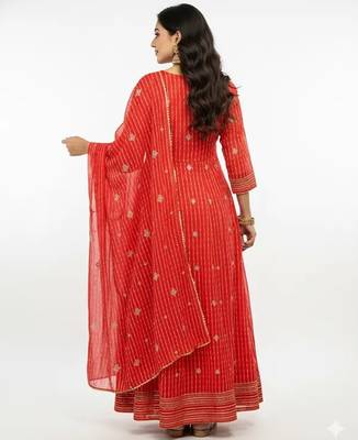 Orange georgette embroidered kurta sets 2
