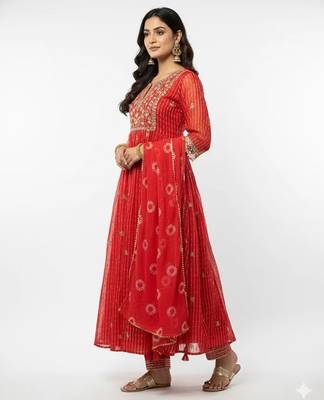 Orange georgette embroidered kurta sets 3