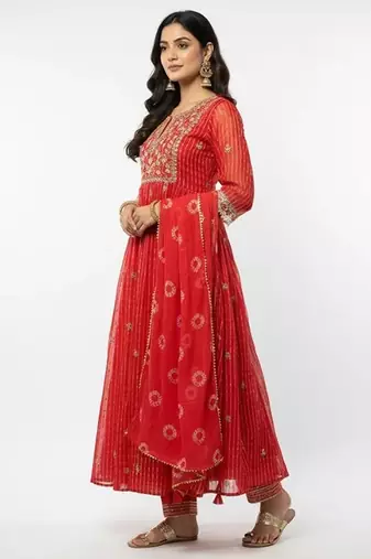 Orange georgette embroidered kurta sets