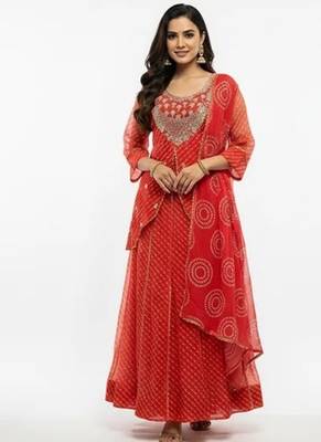 Orange georgette embroidered kurta sets 1