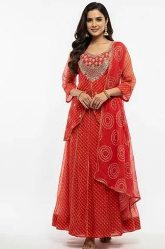 Orange georgette embroidered kurta sets