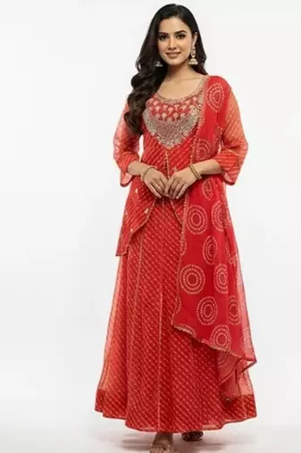 Orange georgette embroidered kurta sets