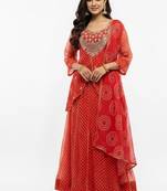 Orange georgette embroidered kurta sets