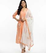 Orange chanderi printed kurta sets