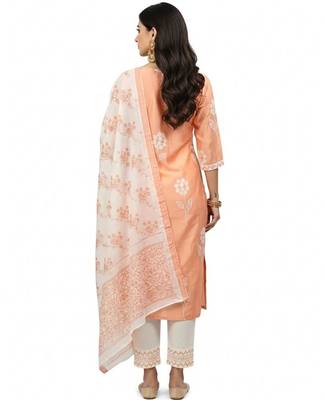 Orange chanderi printed kurta sets 2