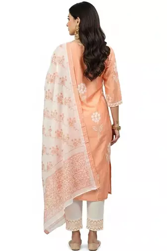 Orange chanderi printed kurta sets