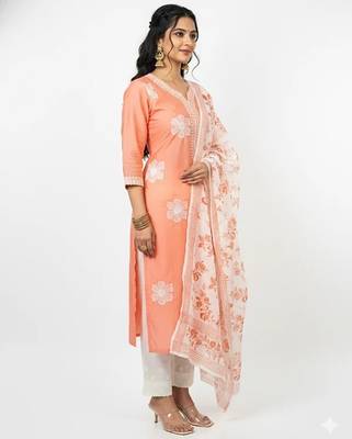 Orange chanderi printed kurta sets 3