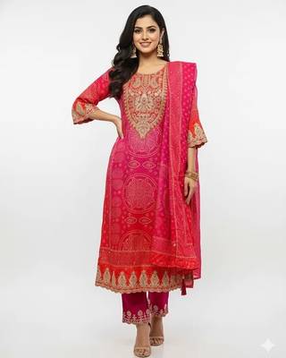 Pink art silk embroidered kurta sets 1