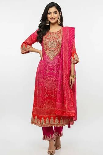 Pink art silk embroidered kurta sets