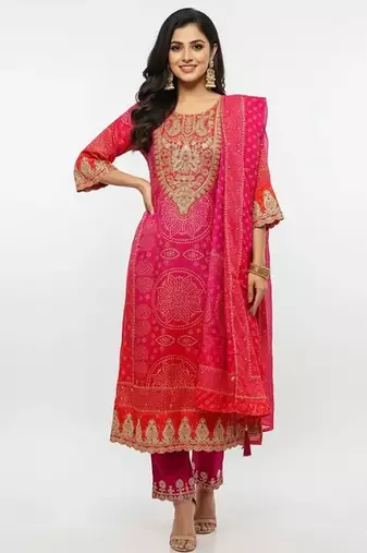 Pink art silk embroidered kurta sets