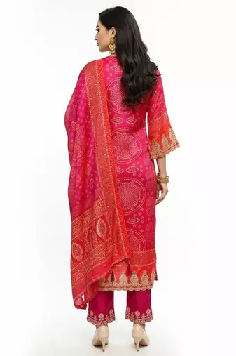 Pink art silk embroidered kurta sets