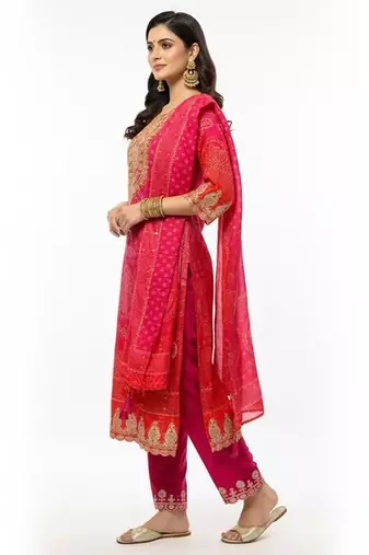 Pink art silk embroidered kurta sets