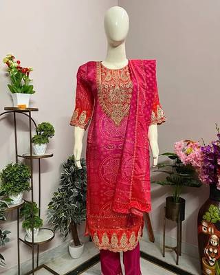 Pink art silk embroidered kurta sets 4