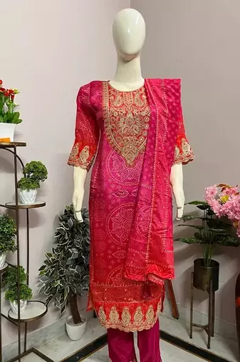 Pink art silk embroidered kurta sets