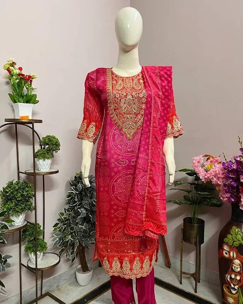 Pink art silk embroidered kurta sets