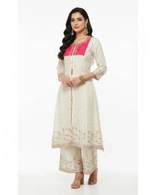 White cotton embroidered kurta sets 1