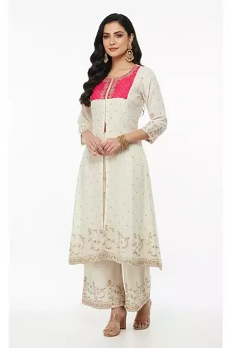 White cotton embroidered kurta sets