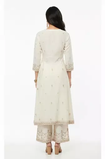 White cotton embroidered kurta sets