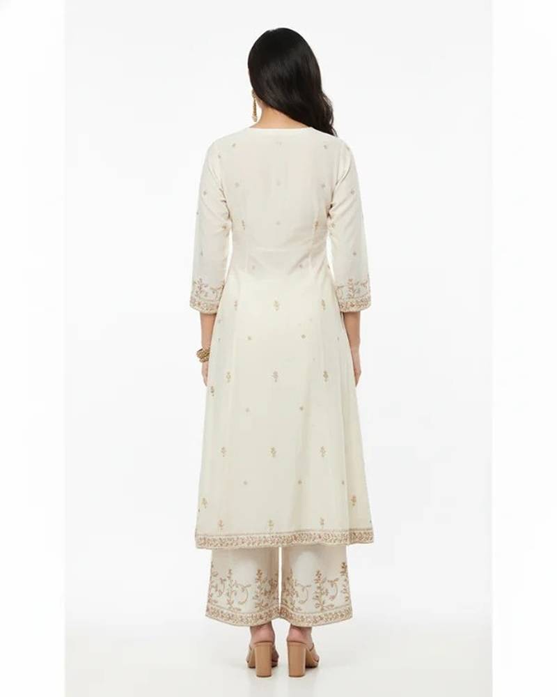 White cotton embroidered kurta sets