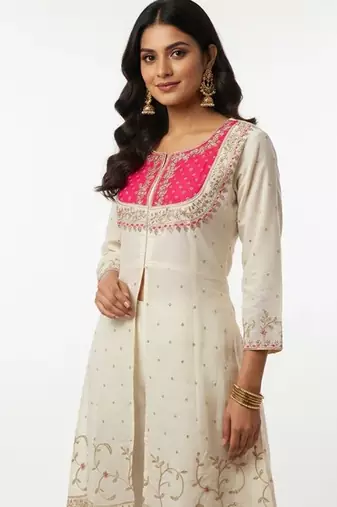 White cotton embroidered kurta sets