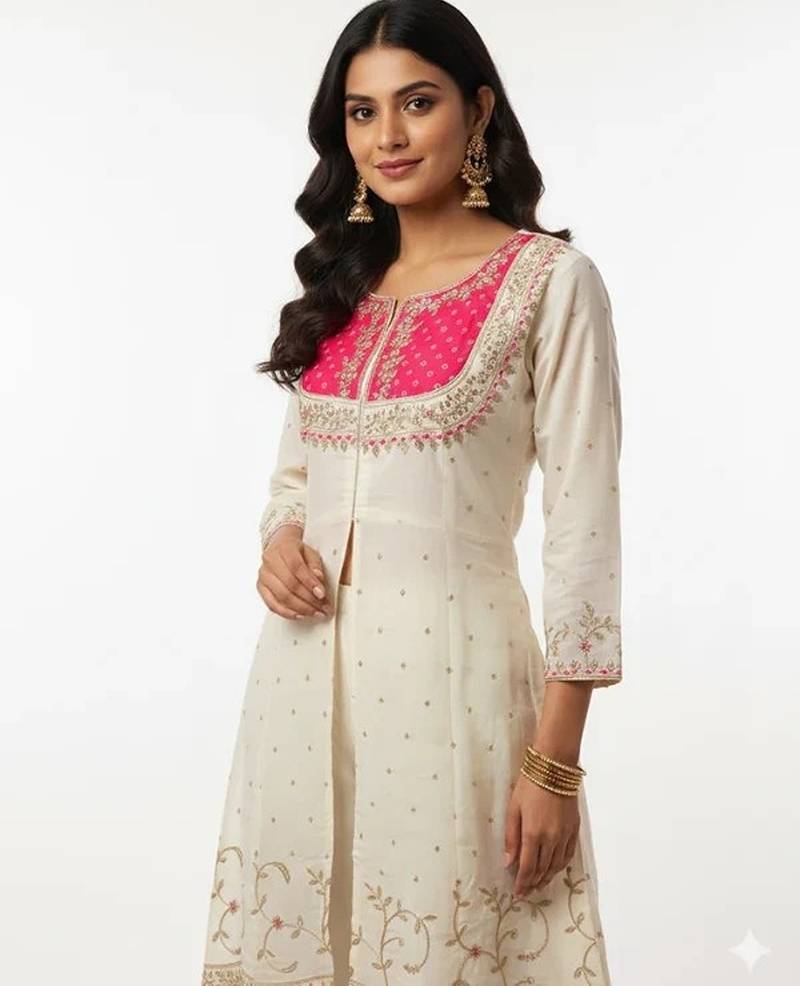 White cotton embroidered kurta sets