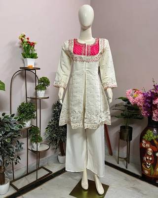 White cotton embroidered kurta sets 4