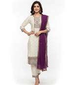 White viscose rayon embroidered kurta sets