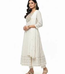 White dupion silk embroidered kurta sets