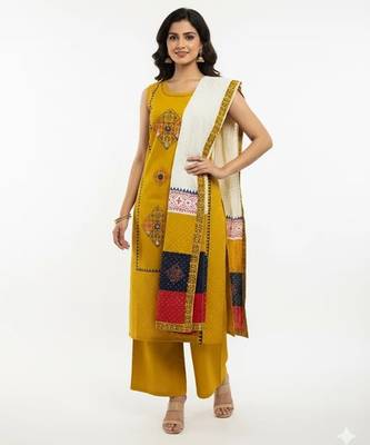 Yellow cotton printed kurta sets 1