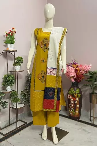 Yellow cotton printed kurta sets