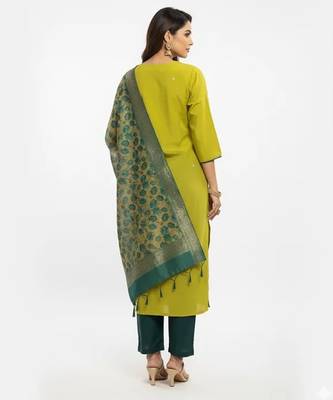 Yellow blended embroidered kurta sets 2