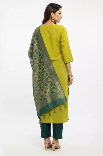 Yellow blended embroidered kurta sets