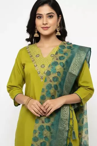 Yellow blended embroidered kurta sets