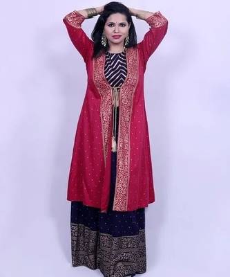 Blue viscose rayon solid kurta sets 4