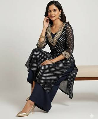 Navy blue georgette embroidered kurta sets 2