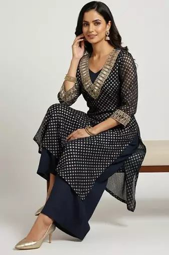 Navy blue georgette embroidered kurta sets