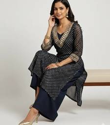 Navy blue georgette embroidered kurta sets