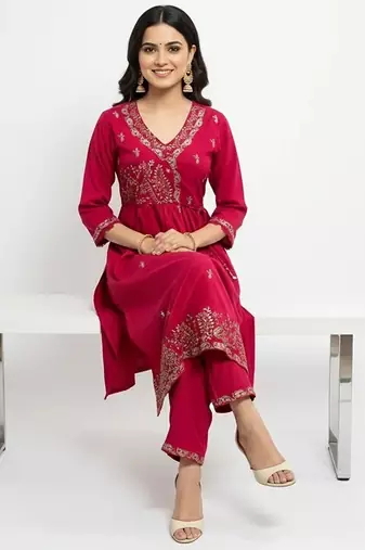 Pink cotton embroidered kurta sets