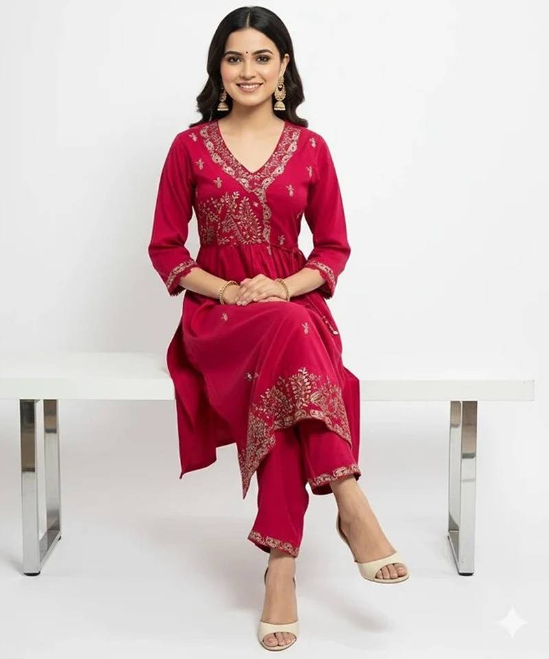Pink cotton embroidered kurta sets