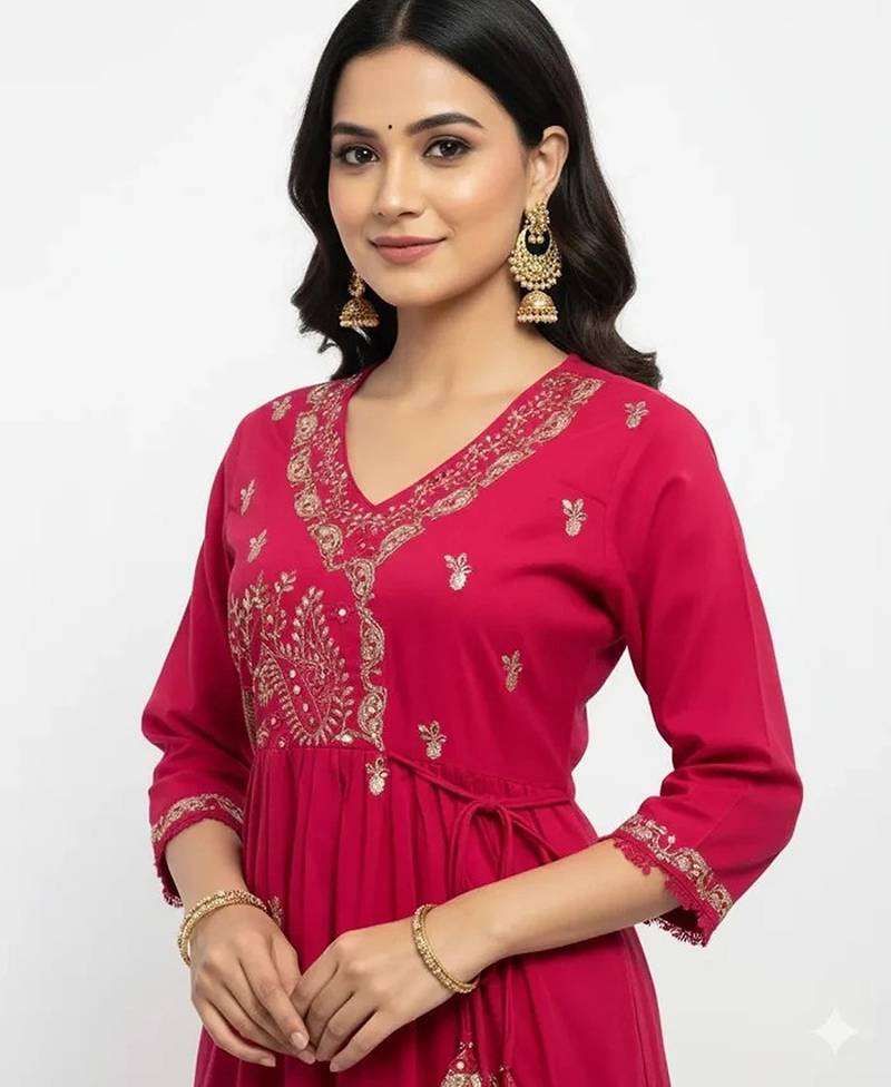 Pink cotton embroidered kurta sets