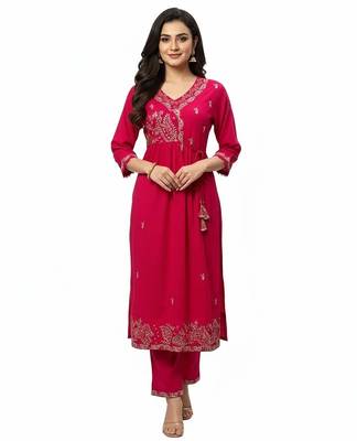 Pink cotton embroidered kurta sets 1
