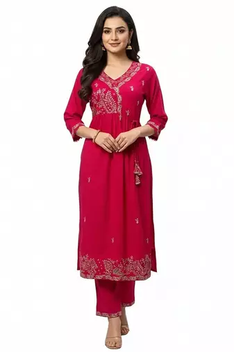 Pink cotton embroidered kurta sets