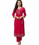 Pink cotton embroidered kurta sets