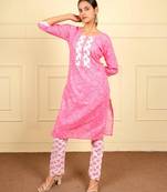 Pink cotton printed kurta sets