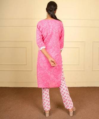 Pink cotton printed kurta sets 5